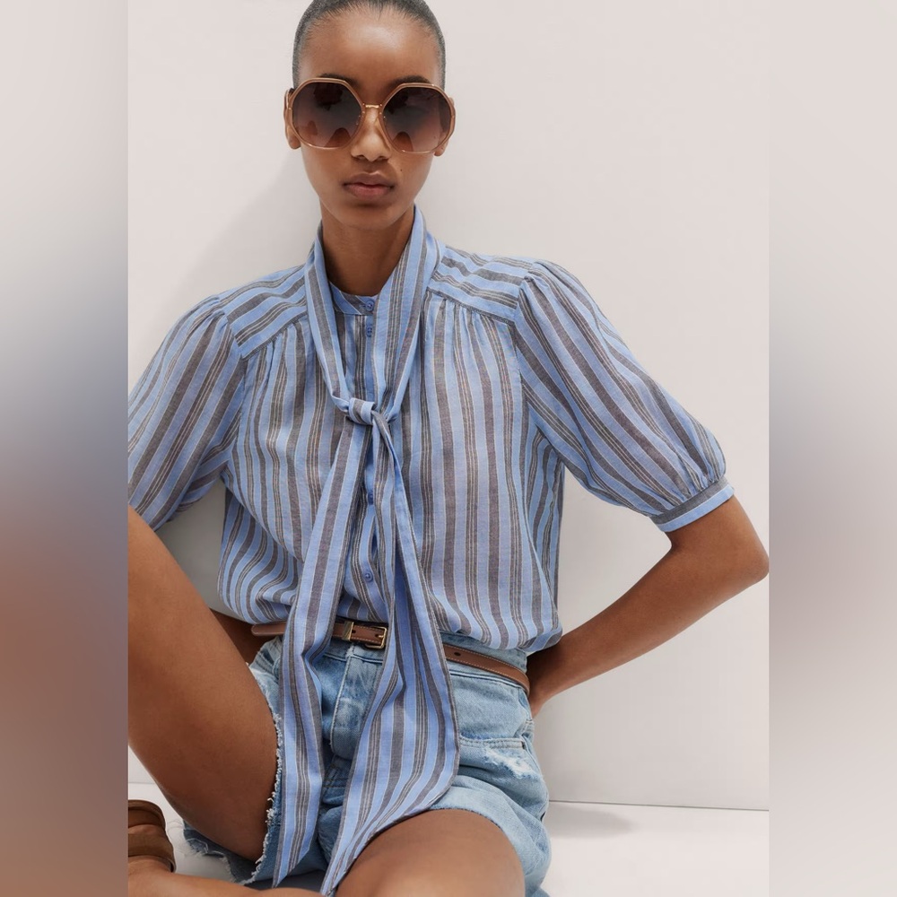 Me+em Cotton Stripe Blouse + Tie